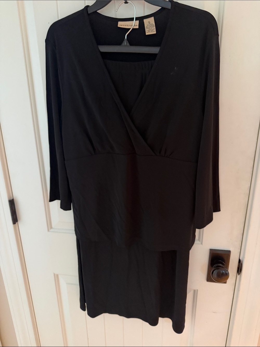 Apostrophe 2 Piece Set Faux Wrap Top with MIDI Pencil Skirt in Black
